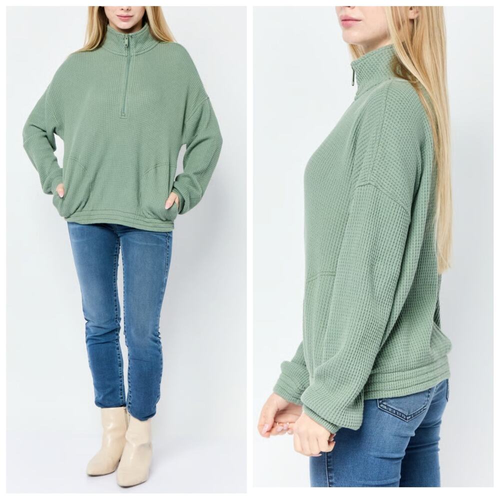 Aerie 1/4 zip high neck waffle knit sweater sz L